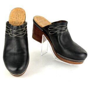 Frye Black Embroidered Clogs Size 10M | 2010s Vintage Chunky Heel Slip-On Mule